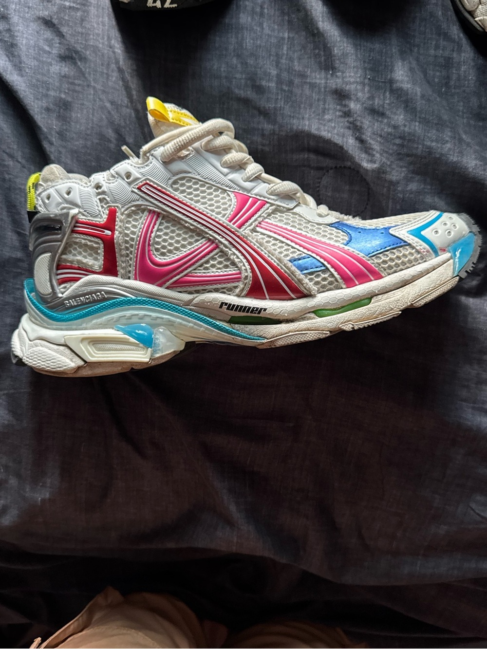 Balenciaga Men's Multicolor Runner Sneakers - White Pink Blue